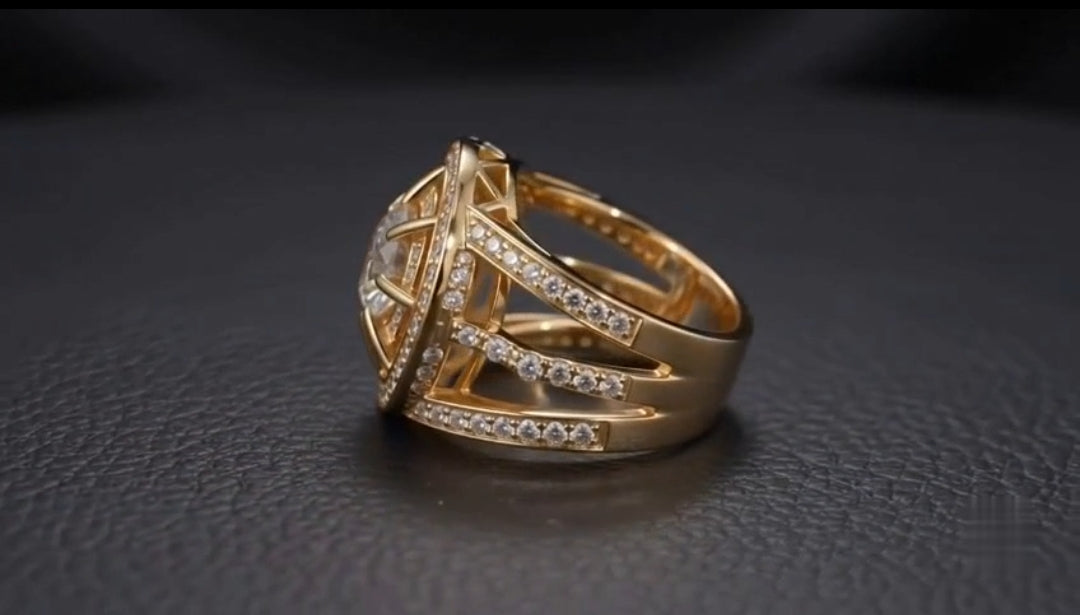 Direct front view of 2 CT round lab grown diamond with geometric double halo