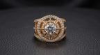 2 Carat Round Lab Diamond Geometric Double Halo Statement Ring