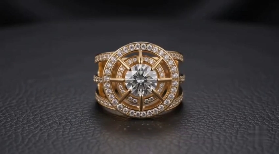 2 Carat Round Lab Diamond Geometric Double Halo Statement Ring