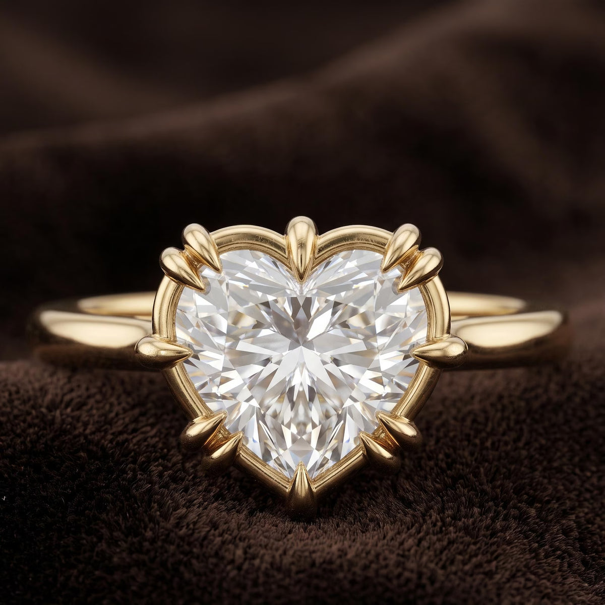 Side profile view showcasing the intricate high-set under gallery basket of a heart cut diamond ring.