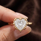 Perspective on-hand shot highlighting a 3 CT heart cut lab grown diamond ring under natural light.