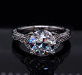 2 CT round cut lab grown diamond engagement ring with filigree band front view