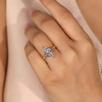3 CT marquise cut lab grown diamond ring with hand-engraved band worn on a hand