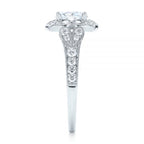 Top-down vertical alignment view showing pave diamond band symmetry and vintage leaf shoulders