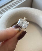 Close up shot of 3ct radiant cut lab diamond displaying brilliant light reflection