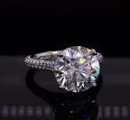 Top view showing fire and sparkle of a 4 carat round cut lab diamond engagement ring