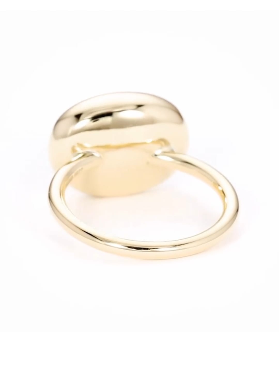 Underneath gallery perspective displaying sleek back of yellow gold oval bezel ring