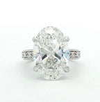 Direct top-down view of brilliant 4 CT oval cut lab grown diamond solitaire