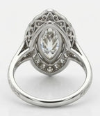 Underneath view of vintage 3 carat marquise diamond ring showing ornate scrollwork gallery