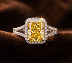 3 carat fancy yellow radiant cut lab grown diamond halo engagement ring with pave split shank