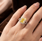 3 T Radiant Cut lab Grown Diamond Ring Wear on Finger