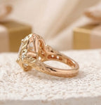 Hammered Gold Three Stone 3 CT Oval Lab Diamond Engagement Ring