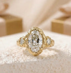 Hammered Gold Three Stone 3 CT Oval Lab Diamond Engagement Ring