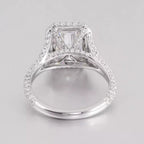 Underside profile of a radiant lab diamond ring showing the micro-pavé detailed basket bridge and band.