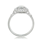 Direct profile view showing the low-profile gallery and under-halo construction of a 2ct Asscher cut lab diamond ring.