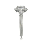 Detailed side-angle shot showing the geometric shoulder motif and grooved band on a 2 Carat Asscher lab diamond halo ring.