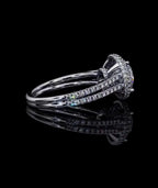 Angled side view showing the dual row pavé diamond band transitioning to a smooth white gold shank.