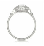Direct side view highlighting the setting height and slender band profile of a 2 CT vintage emerald cut diamond ring.