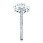 Full side profile view showing the elevated scalloped halo basket and carved band symmetry.