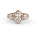 Side profile view showing the low-profile bezel setting of the 3 ct marquise lab created diamond ring.