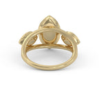 Undergallery view showing the double wire shank and smooth bezel setting of the yellow gold marquise lab diamond ring.