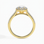 Direct side profile view showing the basket construction and band of 2 Carat Marquise Cut Lab Diamond Halo Ring in Yellow Gold
