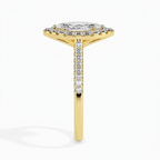 Side profile view of 2 Carat Marquise Cut Lab Grown Diamond Halo Engagement Ring in Yellow Gold showing micro-pavé shank