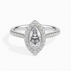 Top-down front view of 2 Carat Marquise Cut Lab Grown Diamond Halo Engagement Ring in White Gold