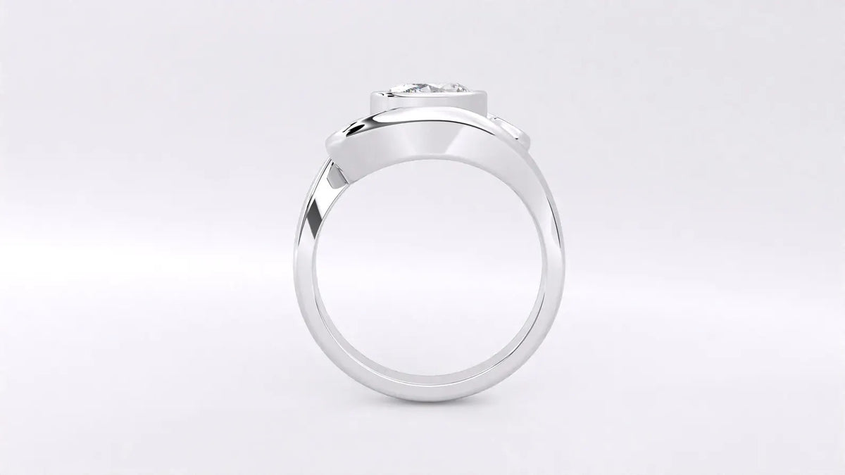 Side profile view showing the low-profile height and polished contour of the bypass lab diamond ring.