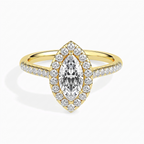 Top-down view of 2 Carat Marquise Cut Lab Grown Diamond Halo Engagement Ring in 14K Yellow Gold