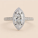 Top-down view of 3 Carat Marquise Cut Lab Grown Diamond Halo Engagement Ring with micro-pavé band