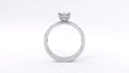 Direct side profile view of 2 CT oval lab grown diamond solitaire ring displaying head elevation and smooth shank profile.