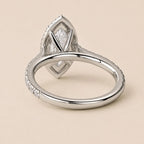 Underside setting detail of 3 Carat Marquise Cut Lab Grown Diamond Halo Ring showing basket craftsmanship