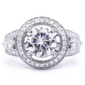 Top view of 3 CT round brilliant cut lab grown diamond ring with floating halo outer frame