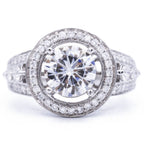 Top view of 3 CT round brilliant cut lab grown diamond ring with floating halo outer frame