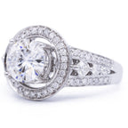 3 CT Round Brilliant Lab Diamond Halo Ring with Split Shank & Filigree Gallery