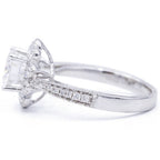 Profile view of lab diamond engagement ring highlighting milgrain edge detailing and pave accent band
