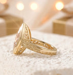 Hand engraved band yellow gold engagement ring