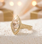 Marquise cut lab grown diamond yellow gold ring