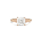 Front view of 2 CT Asscher cut lab diamond solitaire ring in white gold metal option