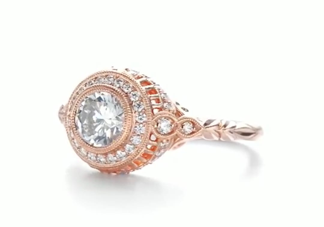 3 CT Round Cut Lab Diamond Milgrain Halo Ring | Rose Gold