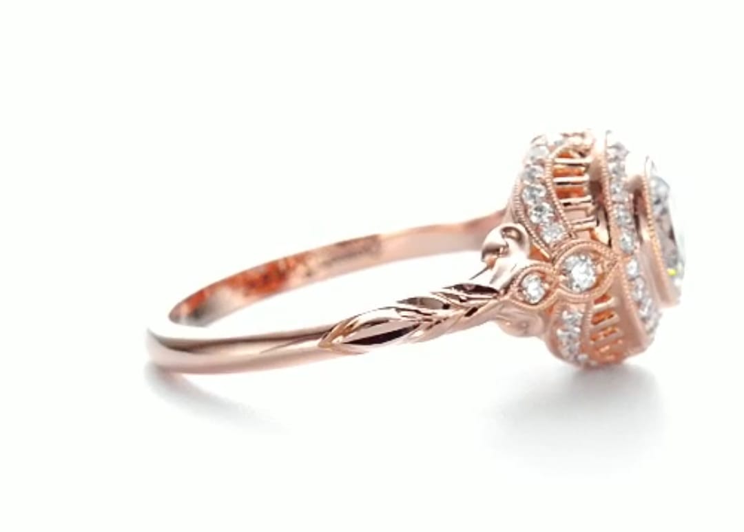 3 CT Round Cut Lab Diamond Milgrain Halo Ring | Rose Gold
