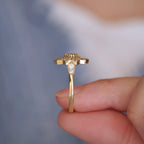 Side profile view of a yellow gold 1.5 CT round lab diamond engagement ring showing the basket structure and shoulder accent settings.