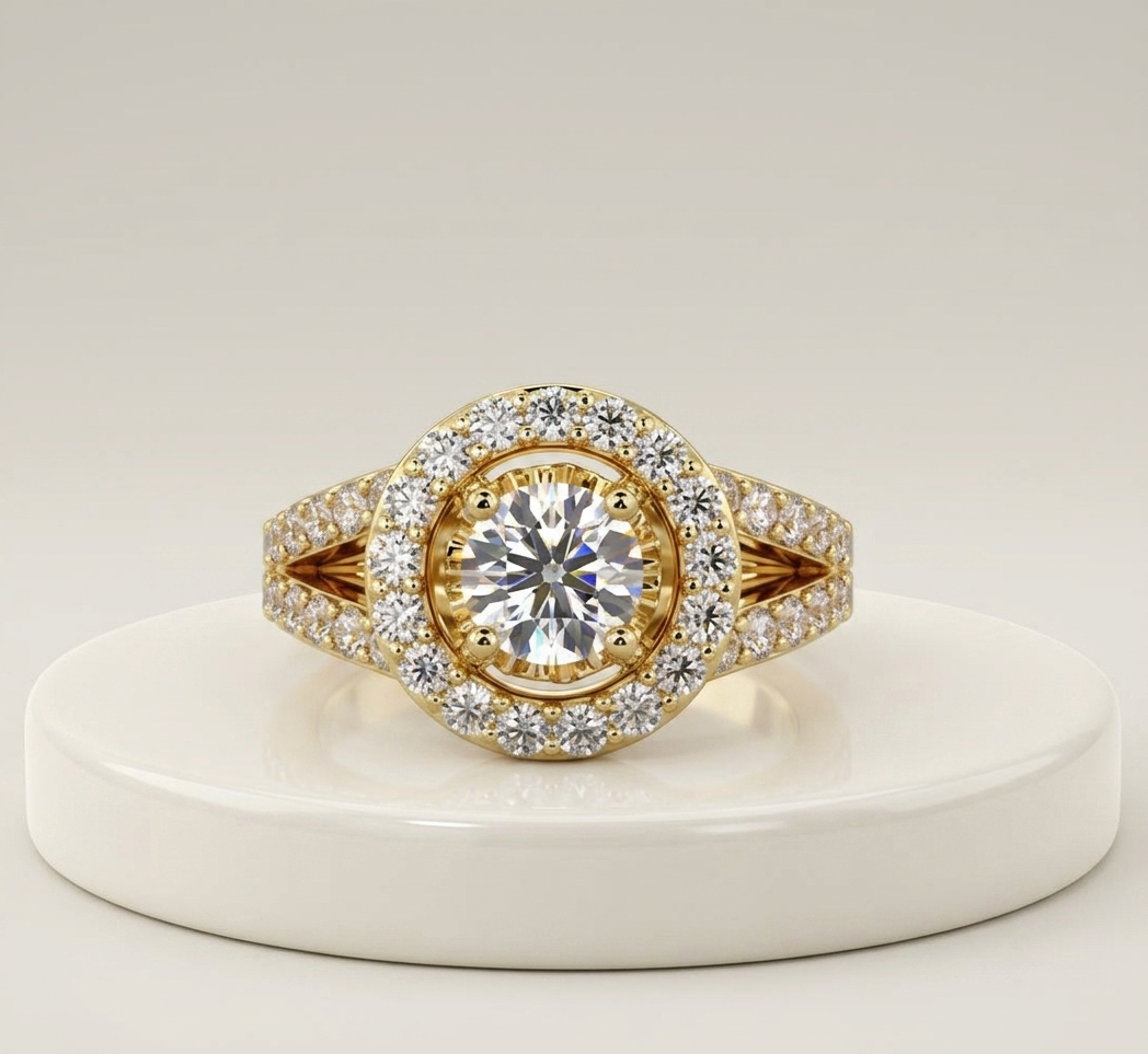 20 Carat Round Brilliant Cut Lab-Grown Diamond Ring Yellow Gold