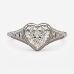 Front view of the 3 ct heart shaped lab grown diamond ring in a white gold or platinum finish.