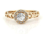 top-down-view-of-round-cut-lab-grown-diamond-halo-ring-with-filigree-band