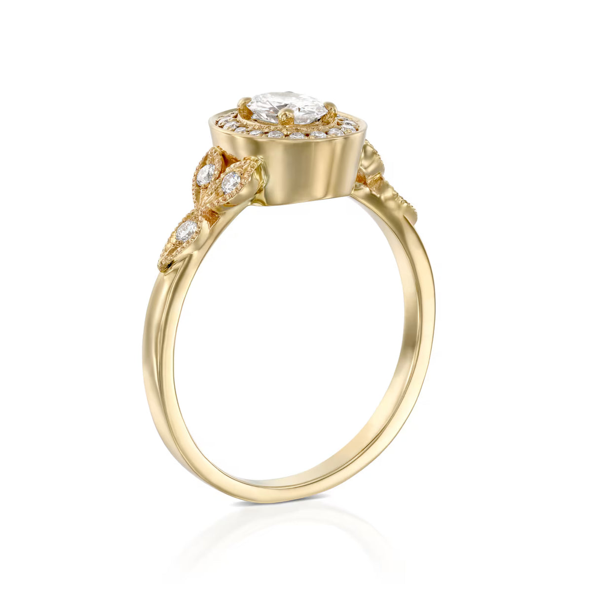 2-carat-oval-cut-lab-grown-diamond-halo-engagement-ring-side-profile-view