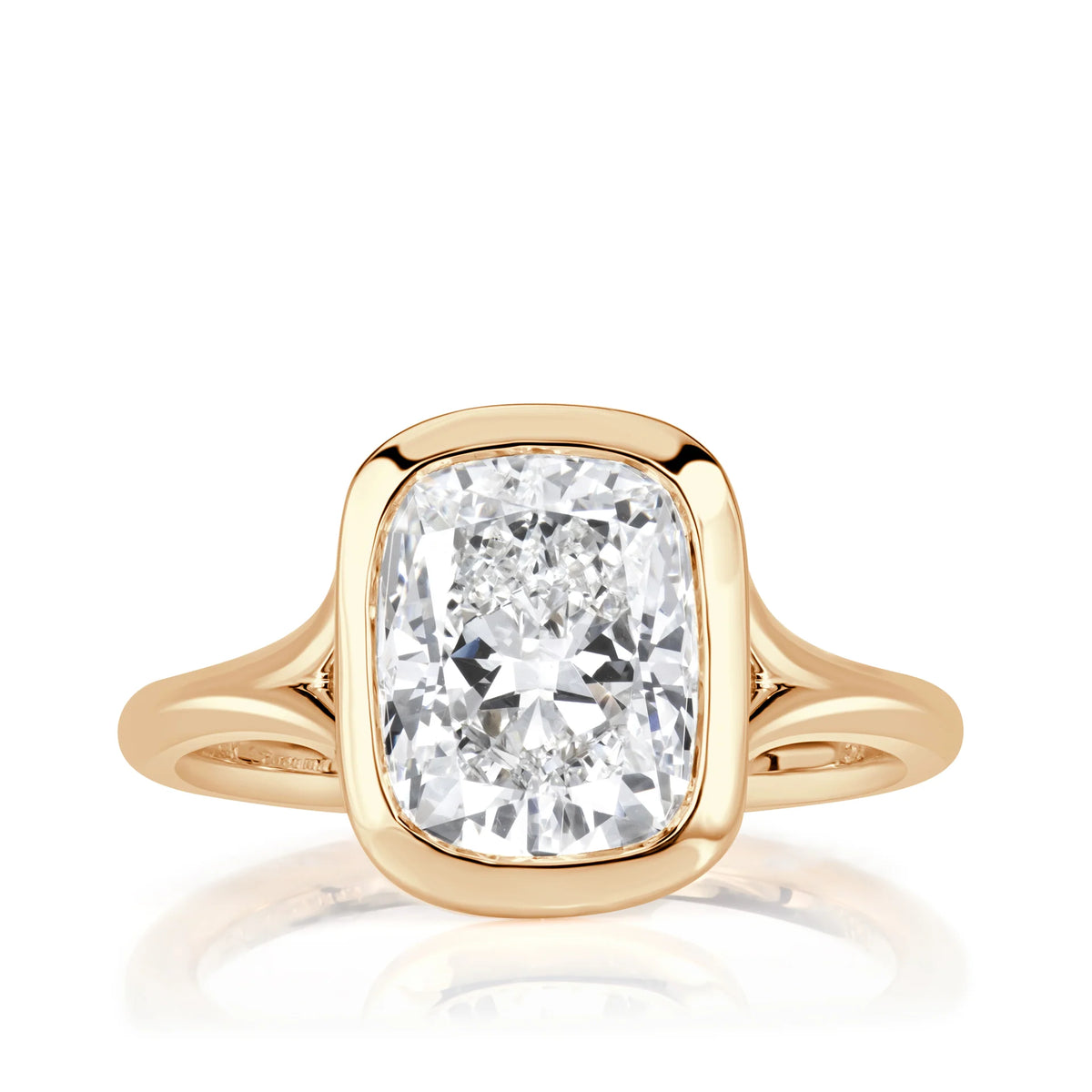 4-carat-cushion-cut-lab-grown-diamond-bezel-set-engagement-ring-front-view