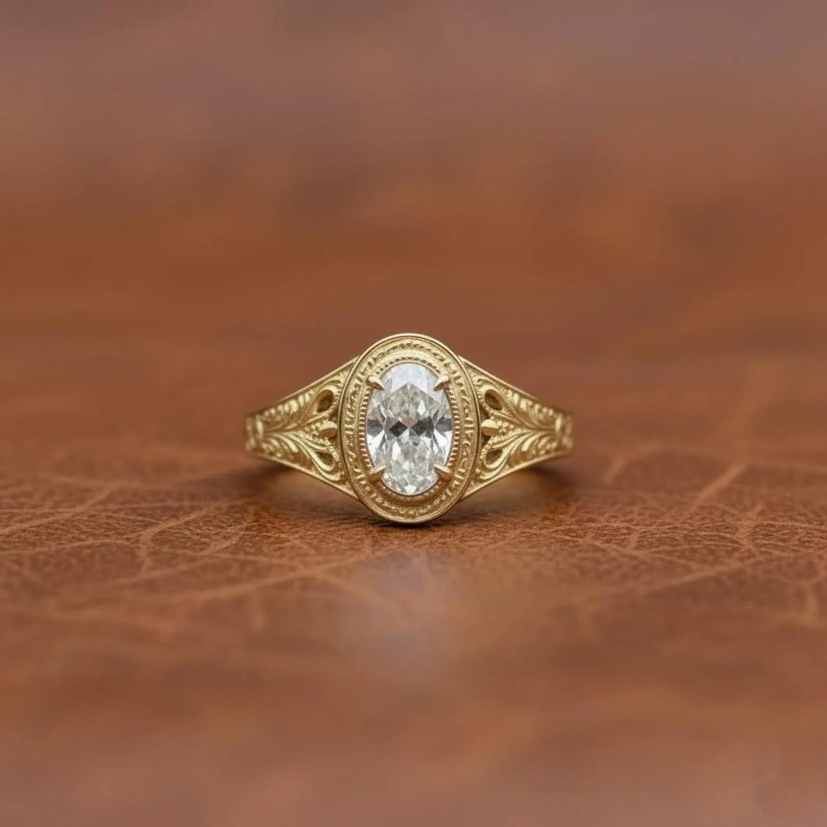 2-carat-oval-cut-lab-grown-diamond-bezel-set-engagement-ring-front-view