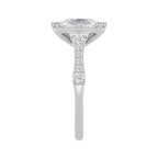 Close-up band profile view highlighting the pave-set accent diamonds on a white gold ring.